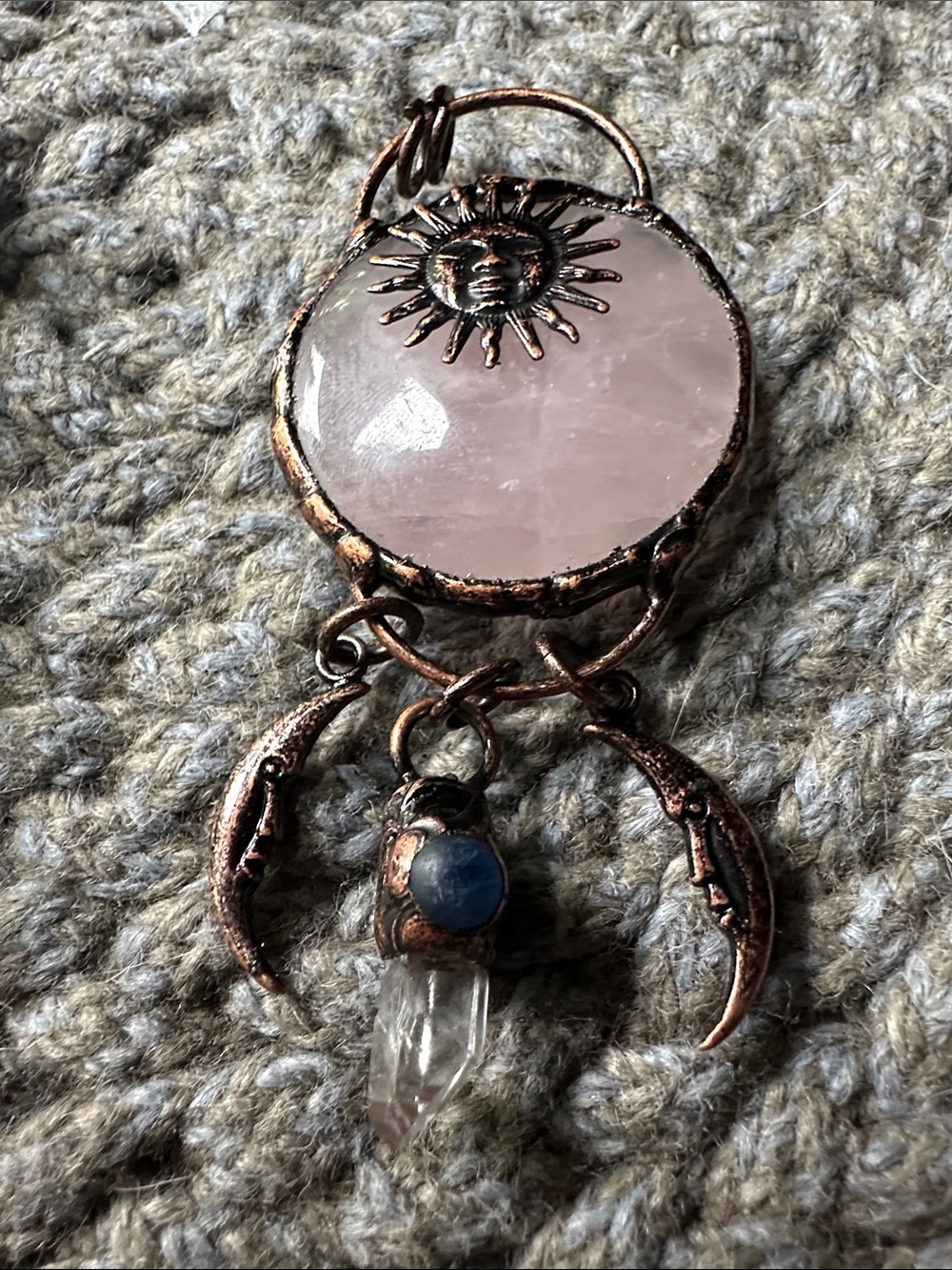 Rose Quartz Sun & Moon Pendant Necklace with Copper Accents - Picture 9 of 9